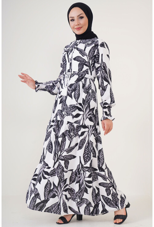2145 Desenli Tesettür Elbise
