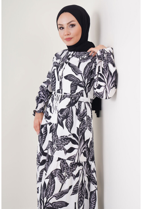 2145 Desenli Tesettür Elbise