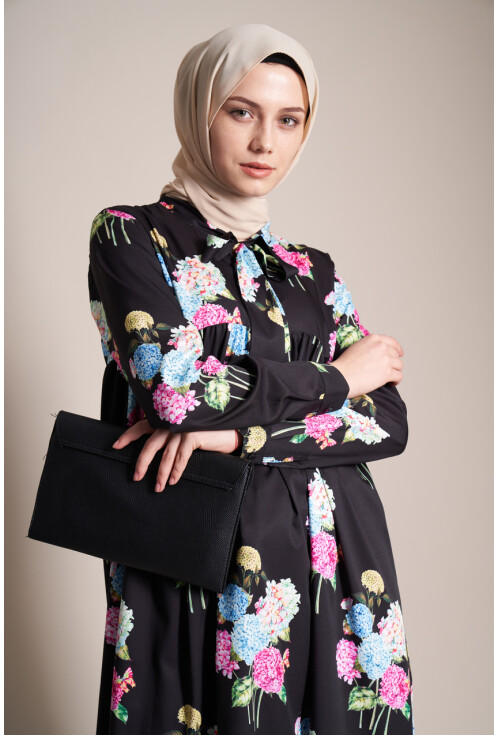 2161 Ortanca Çiçek Desen Tesettür Tunik
