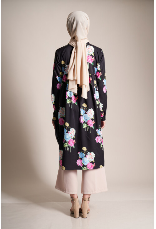 2161 Ortanca Çiçek Desen Tesettür Tunik