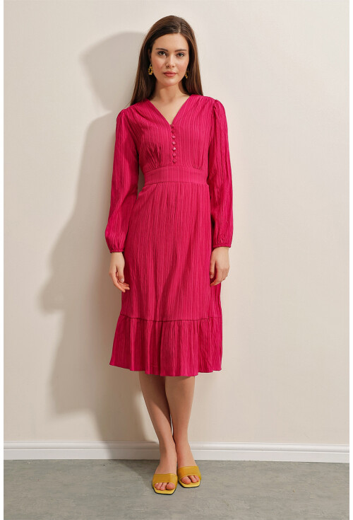 2371 Volanlı Dokuma Elbise