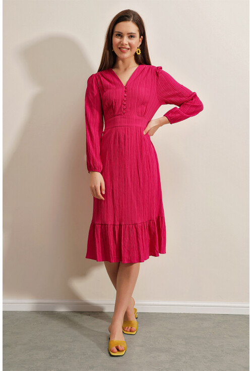 2371 Volanlı Dokuma Elbise