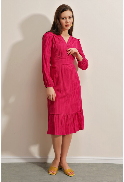 2371 Volanlı Dokuma Elbise