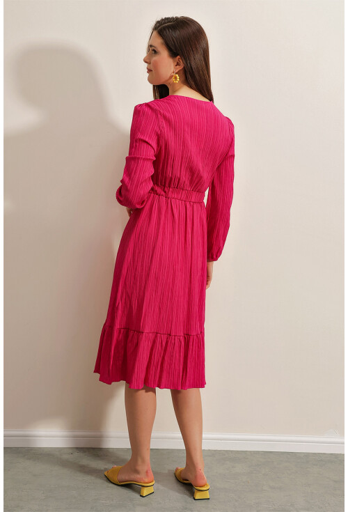 2371 Volanlı Dokuma Elbise