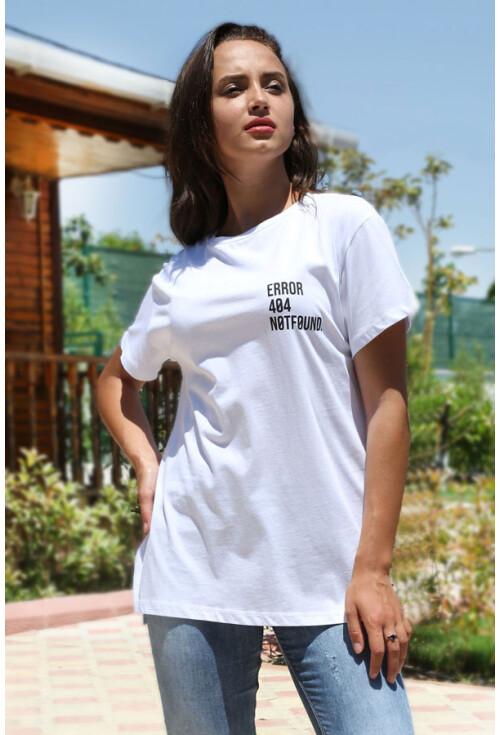 2851 Bisiklet Yaka Eror Baskılı Tshırt