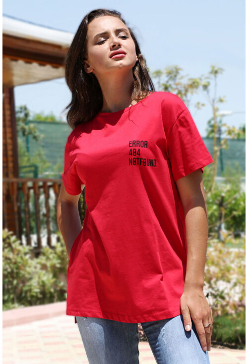 2851 Bisiklet Yaka Eror Baskılı Tshırt