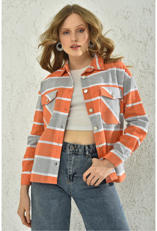 3854 Ekose Desen Çift Cepli Gömlek