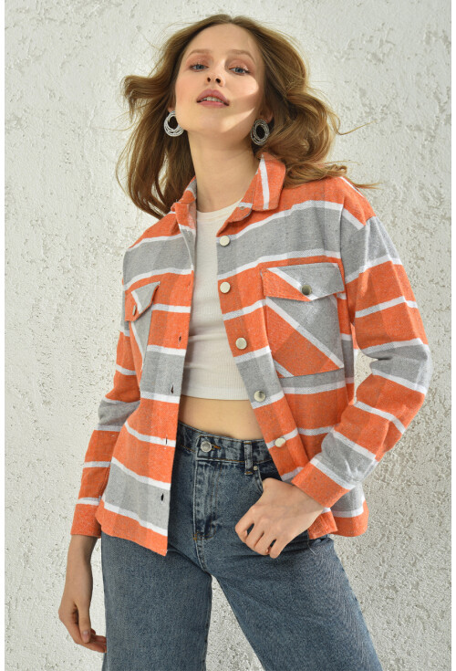 3854 Ekose Desen Çift Cepli Gömlek