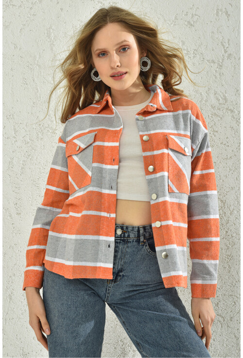 3854 Ekose Desen Çift Cepli Gömlek