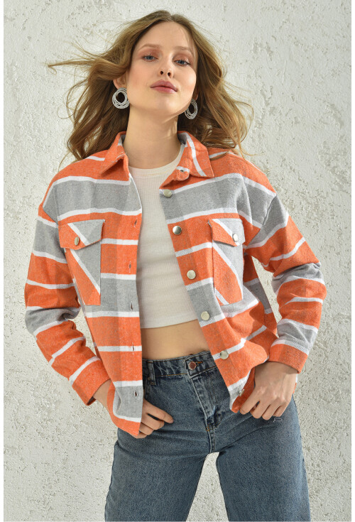 3854 Ekose Desen Çift Cepli Gömlek