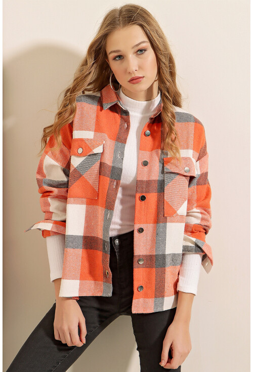 3854 Ekose Desen Çift Cepli Gömlek