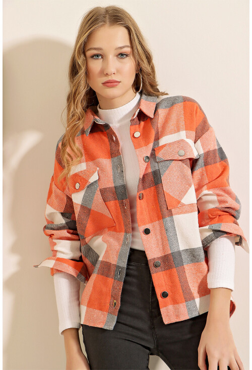 3854 Ekose Desen Çift Cepli Gömlek