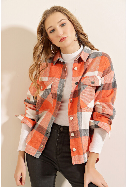 3854 Ekose Desen Çift Cepli Gömlek