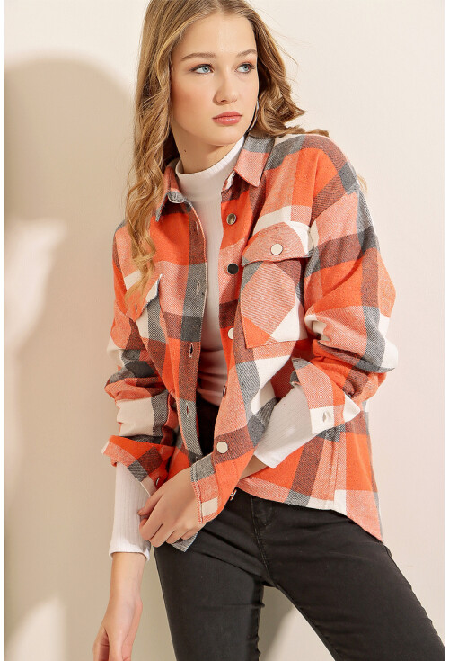 3854 Ekose Desen Çift Cepli Gömlek