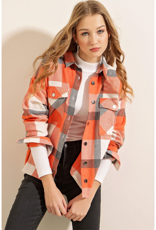 3854 Ekose Desen Çift Cepli Gömlek