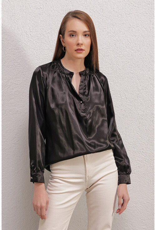 0447 Hakim Yaka Saten Bluz
