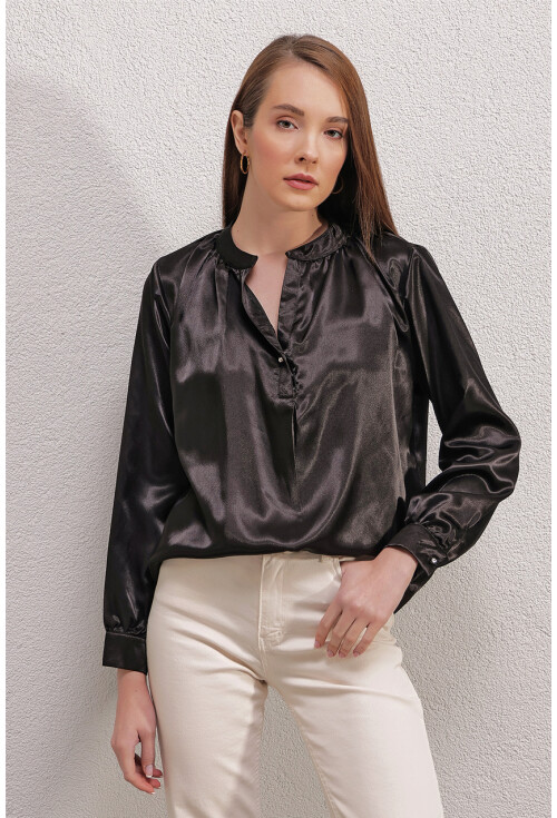 0447 Hakim Yaka Saten Bluz