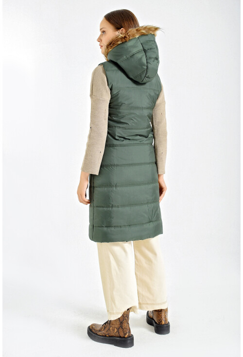 10233 Kapşonlu Kürklü Şişme Yelek