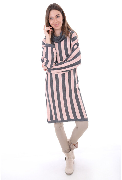 15606 Çizgili Boğazlı Triko Tunik
