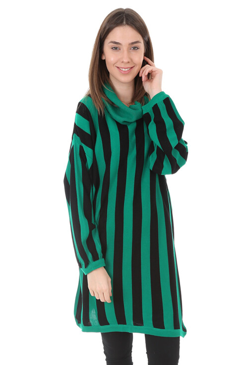 15606 Çizgili Boğazlı Triko Tunik