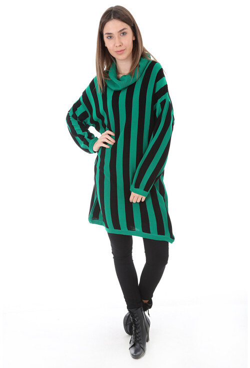 15606 Çizgili Boğazlı Triko Tunik