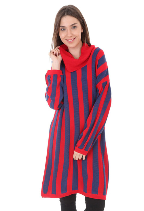15606 Çizgili Boğazlı Triko Tunik