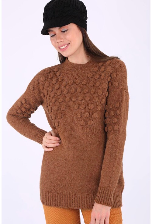 15659 Ponponlu Dik Yaka Triko Kazak