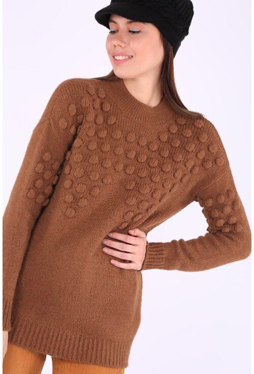 15659 Ponponlu Dik Yaka Triko Kazak