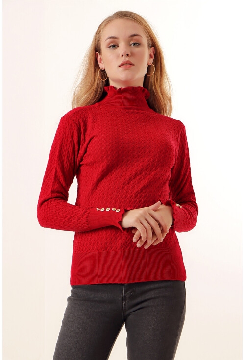 15786 Düğmeli Balıkçı Yaka Kazak