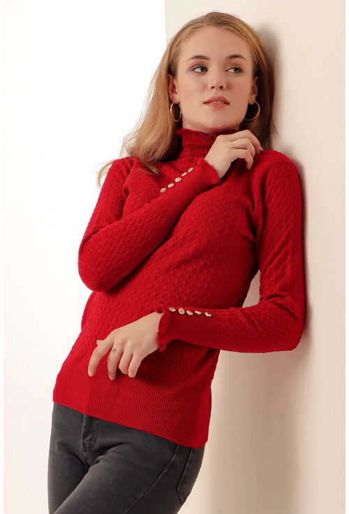 15786 Düğmeli Balıkçı Yaka Kazak