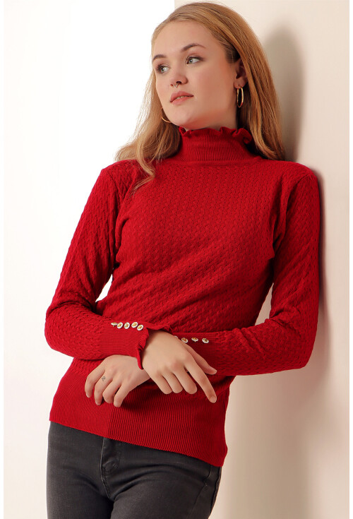 15786 Düğmeli Balıkçı Yaka Kazak