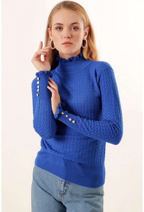 15786 Düğmeli Balıkçı Yaka Kazak