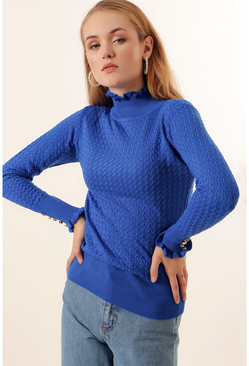 15786 Düğmeli Balıkçı Yaka Kazak