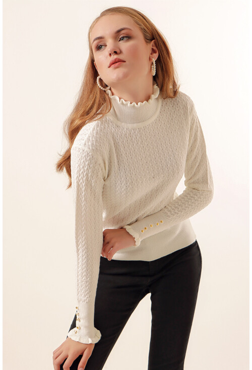 15786 Düğmeli Balıkçı Yaka Kazak