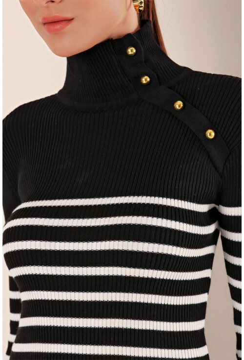 15818 Düğmeli Çizgili Kazak