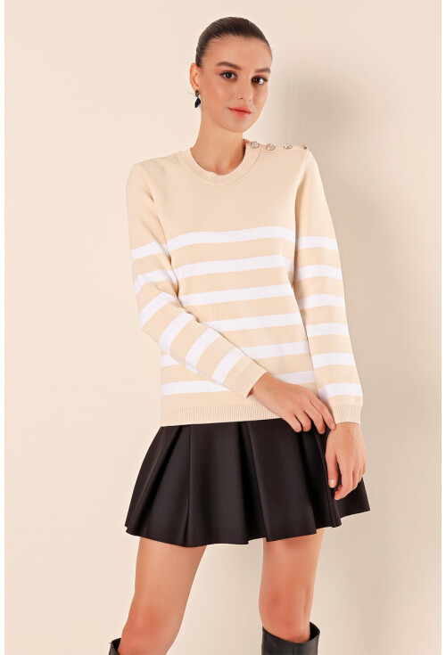 15820 Striped Sweater With Buttons