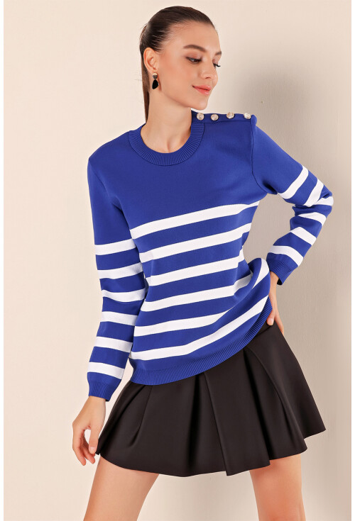 15820 Striped Sweater With Buttons