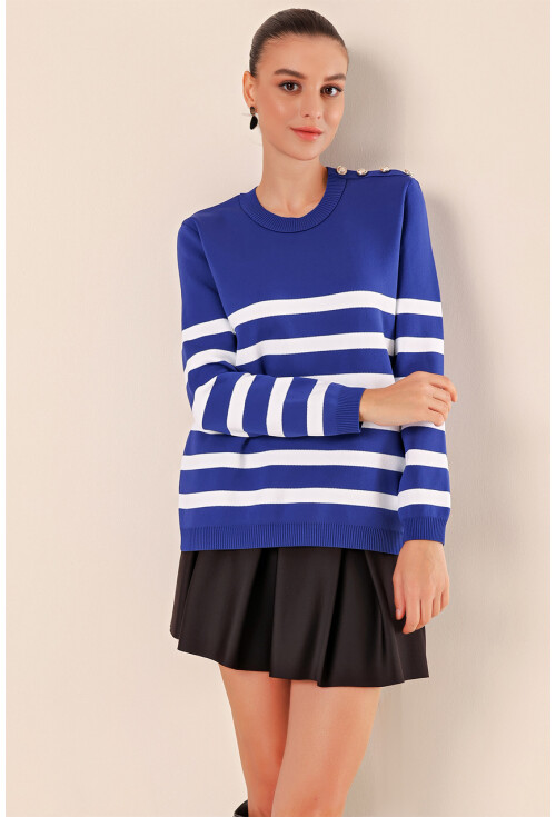 15820 Striped Sweater With Buttons