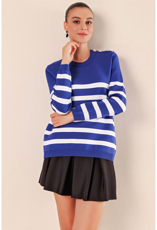 15820 Striped Sweater With Buttons