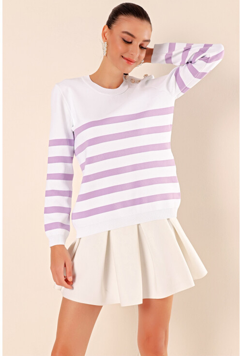 15820 Striped Sweater With Buttons