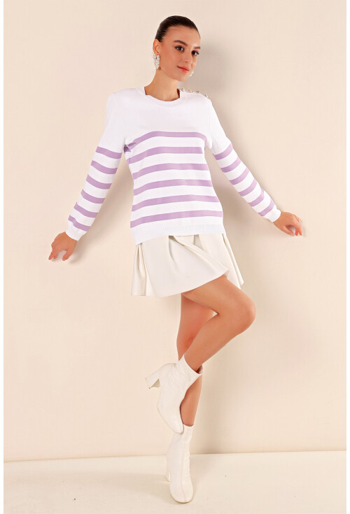 15820 Striped Sweater With Buttons