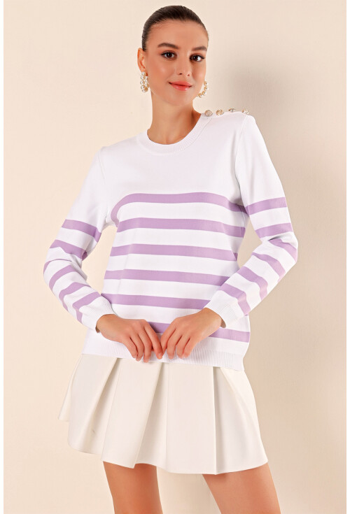 15820 Striped Sweater With Buttons