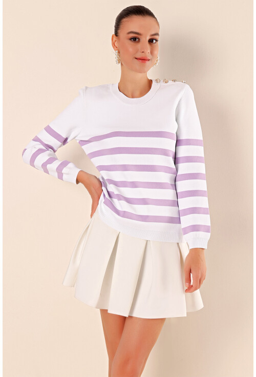 15820 Striped Sweater With Buttons