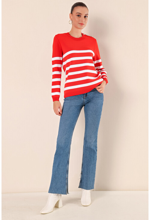 15820 Striped Sweater With Buttons