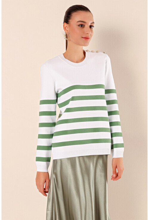 15820 Striped Sweater With Buttons