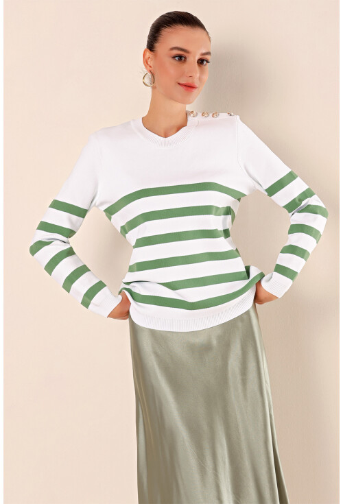 15820 Striped Sweater With Buttons