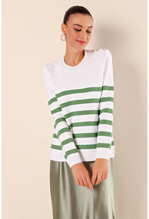 15820 Striped Sweater With Buttons