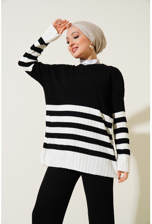15837 Çizgili Oversize İkili Takım