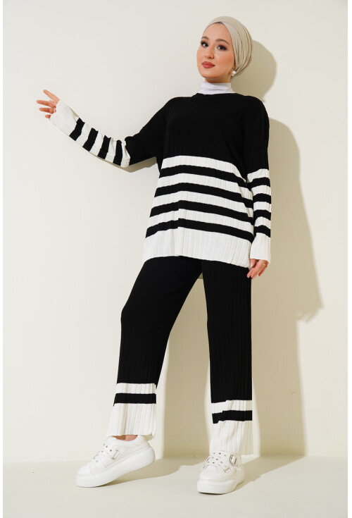 15837 Çizgili Oversize İkili Takım