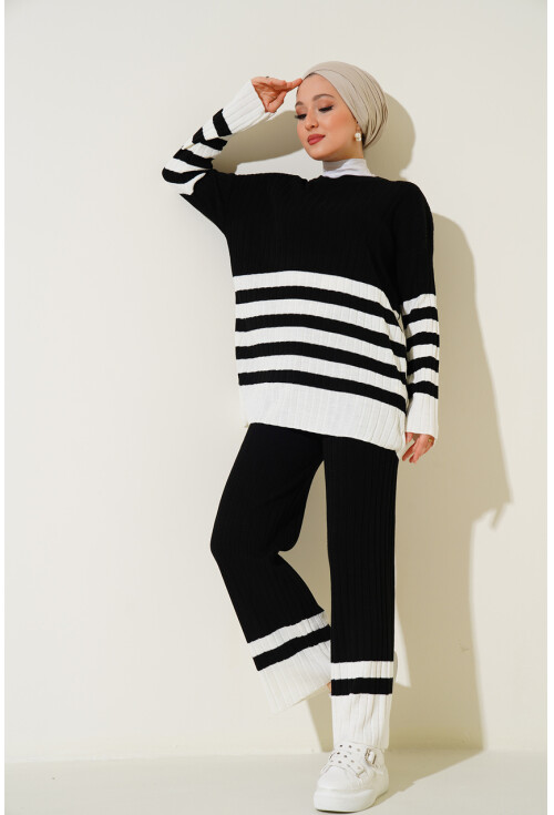 15837 Çizgili Oversize İkili Takım